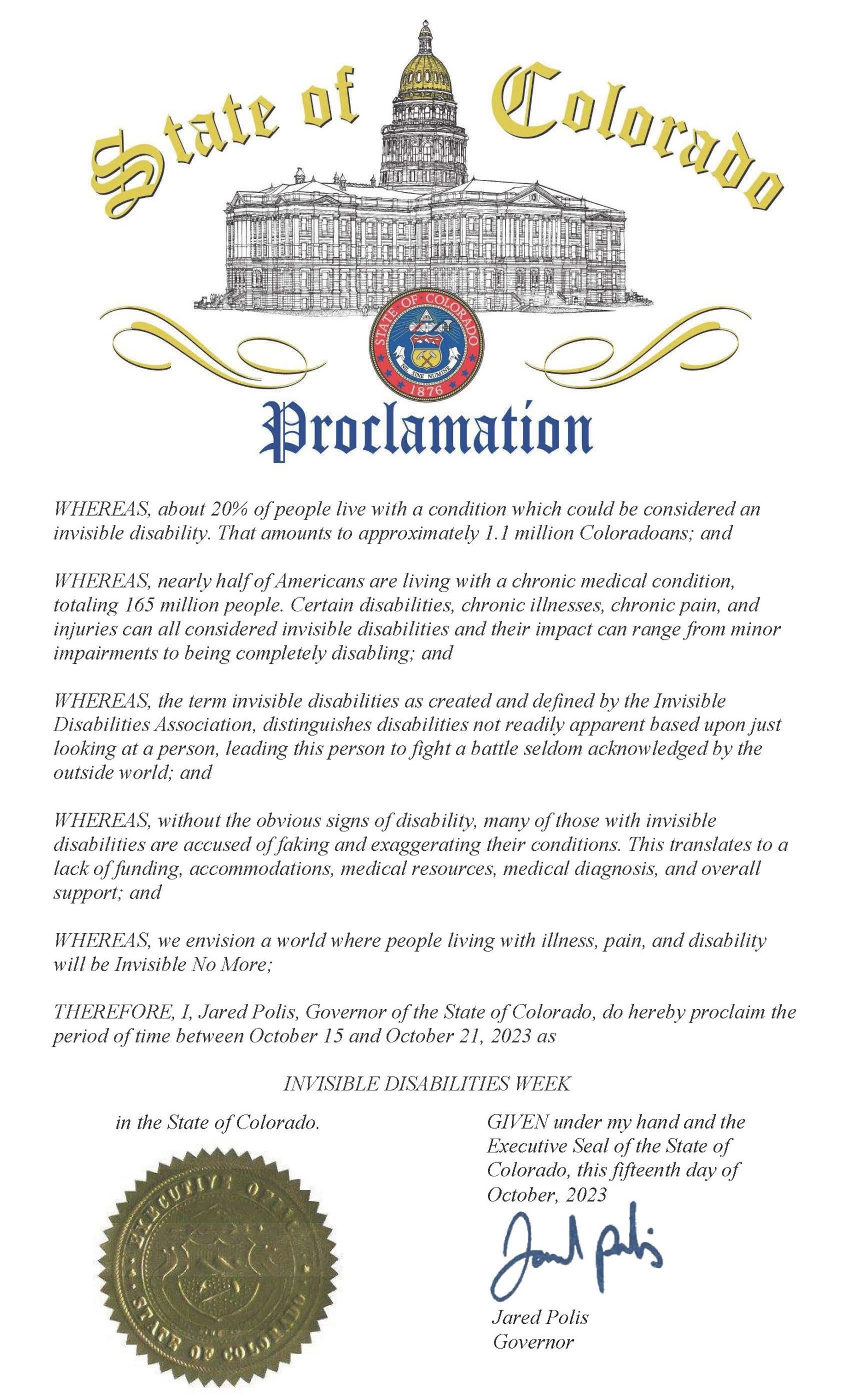 Colorado 2023 - Invisible Disabilities Week Proclamation - Invisible Disabilities Association